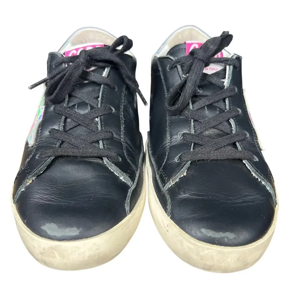 Golden Goose Kids Black Leather Holographic Star Sneaker Size 33 US 1.5